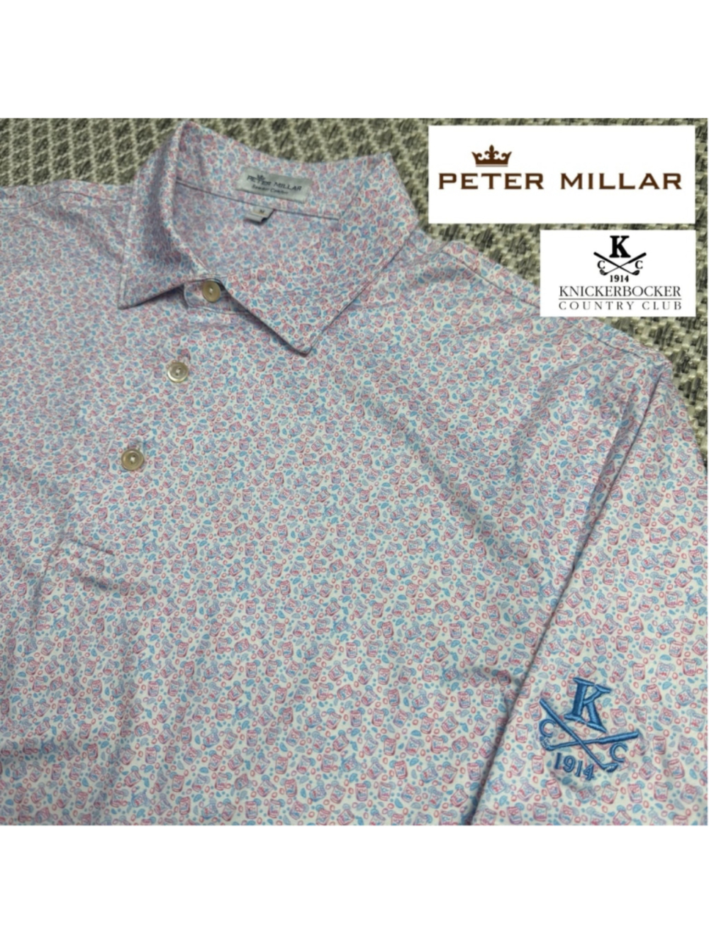 Knickerbocker Country Club Peter Millar Mens M Cocktail Print Golf Polo Shirt